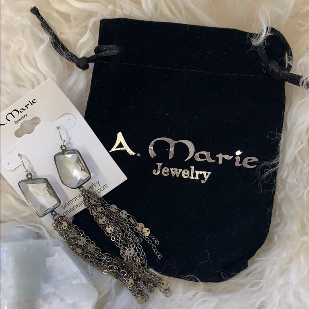 Bijoux A. Marie crystal drop earrings in gunmetal